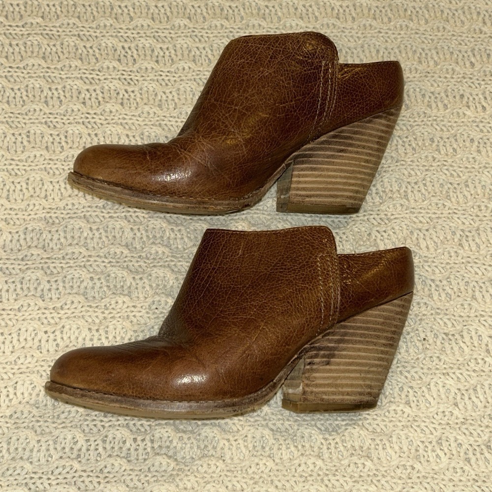 Jeffrey Campbell Ibiza Last Vinton Brown Women's Size 7 Leather Stack Heel Mules